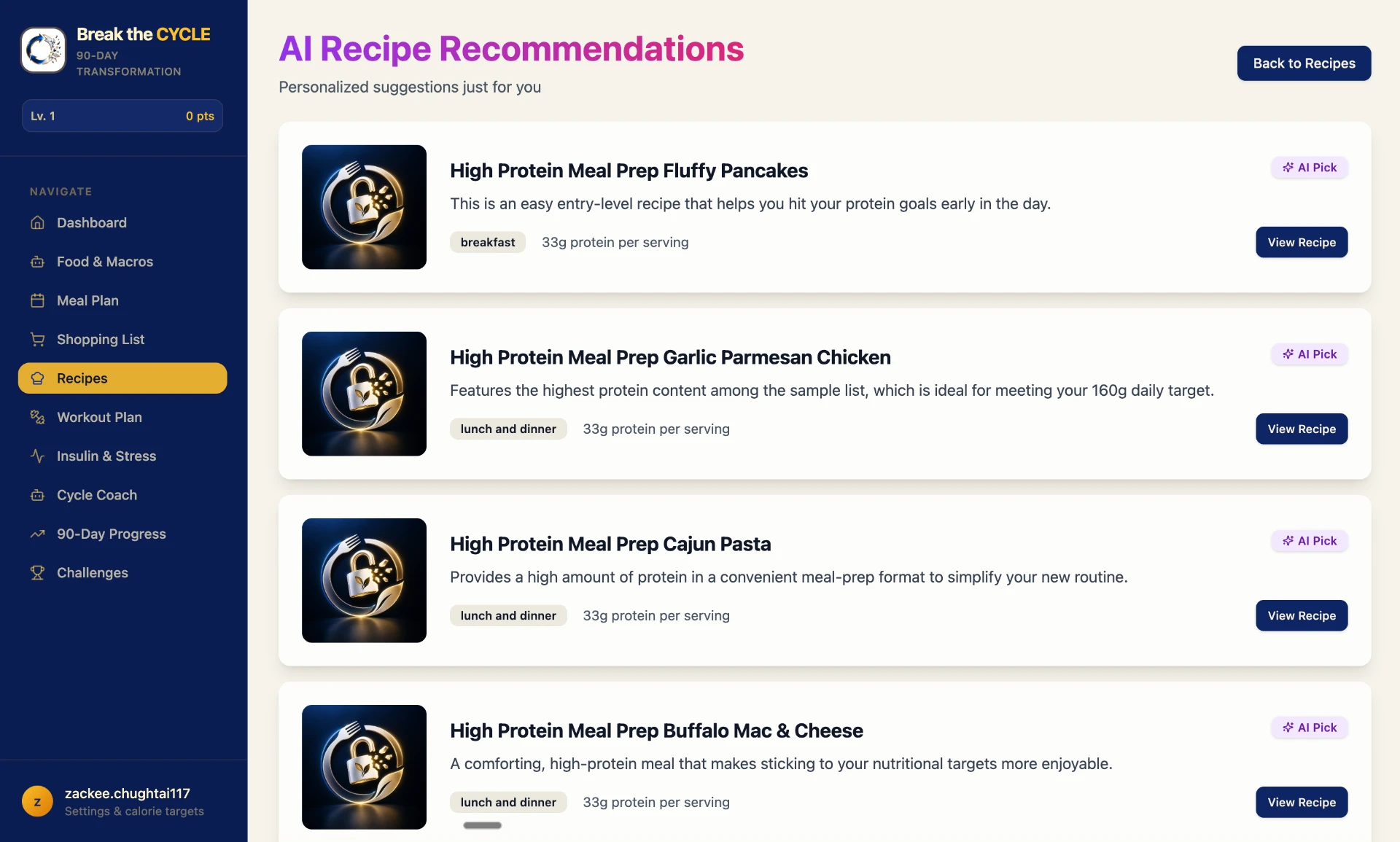Personalized recommendations matched to your daily targets